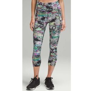 NEW Lululemon Fast Free High Rise Crop Leggings Paint Drift Multi 8 Pockets